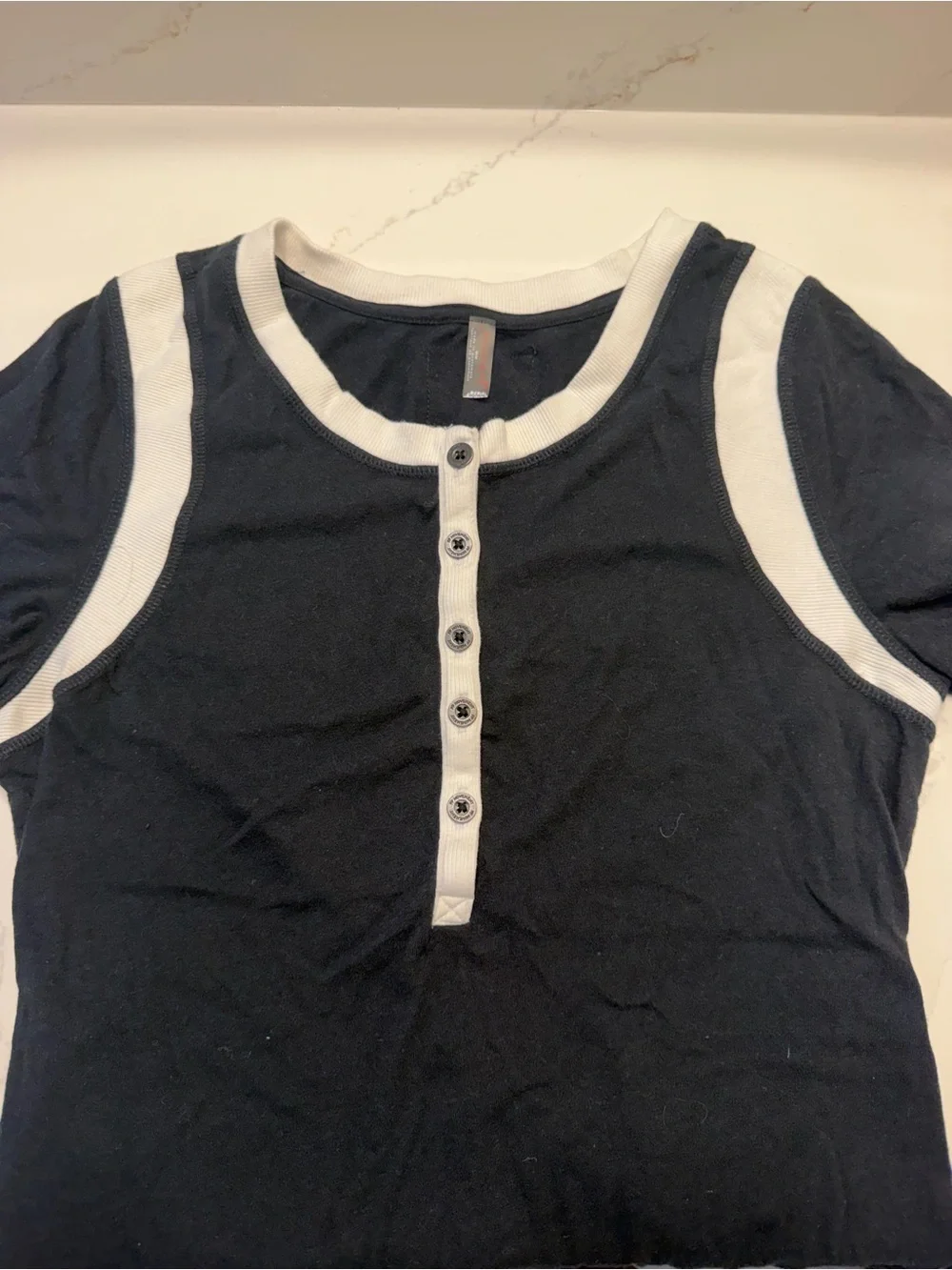 Free People Black and White Short Sleeve Top